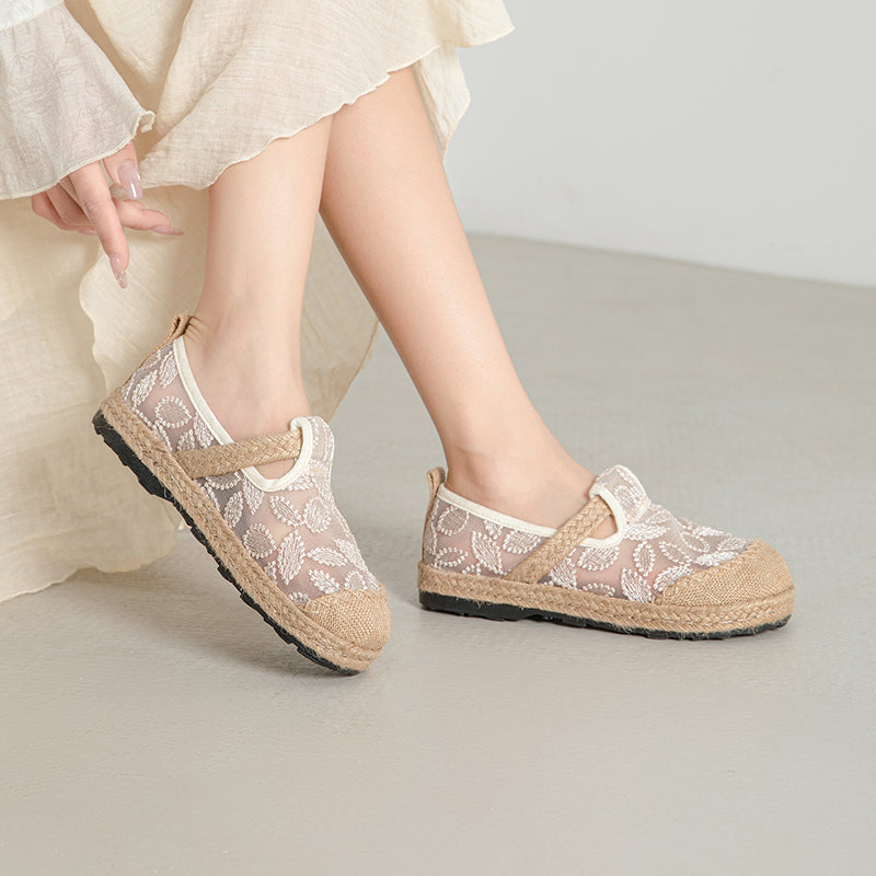 Cactus Rose | Marney Embroidered linen Mesh Espadrilles