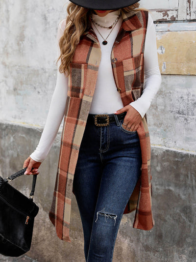 Mendocino Plaid Vest Coat - Coffee