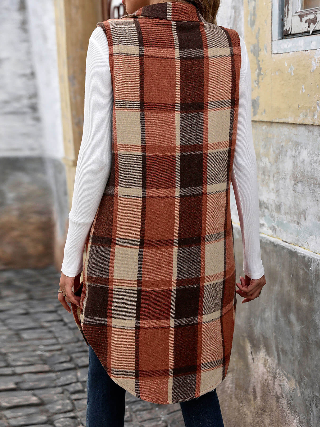 Mendocino Plaid Vest Coat - Coffee