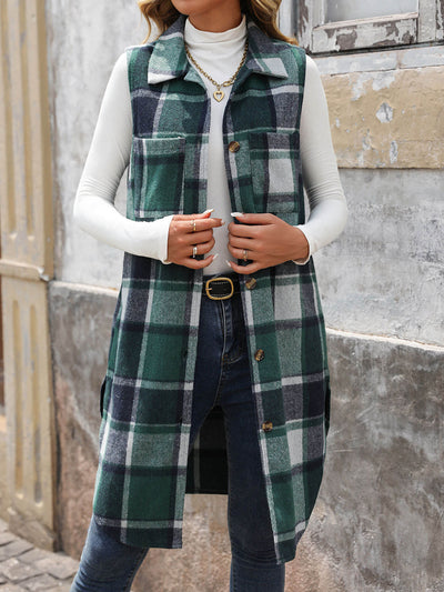 Mendocino Plaid Vest Coat - Green