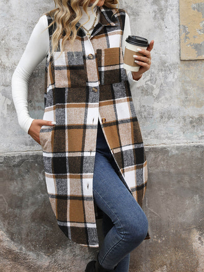 Mendocino Plaid Vest Coat - Khaki