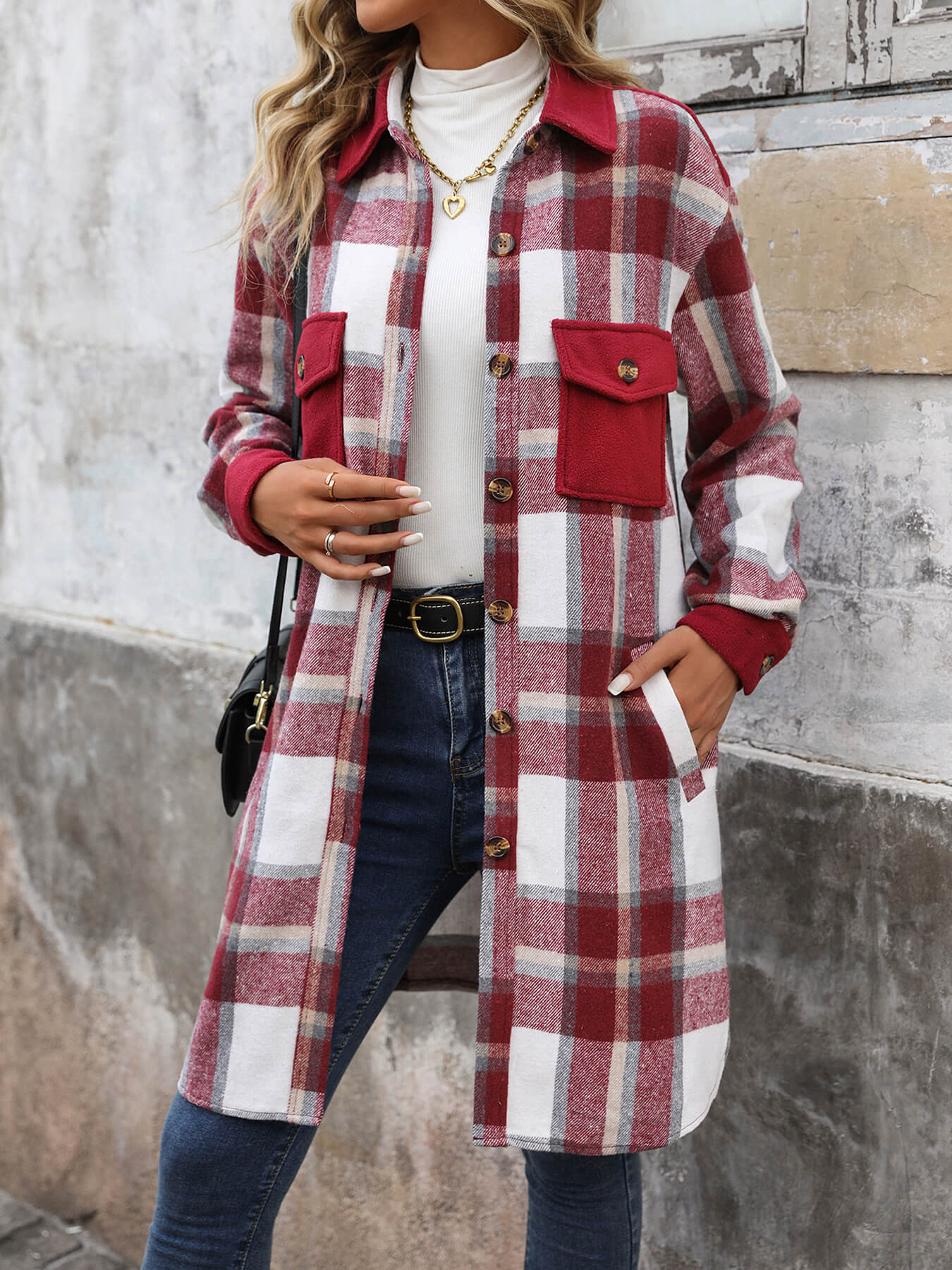 Petaluma Cotton Blend Plaid Coat - Red