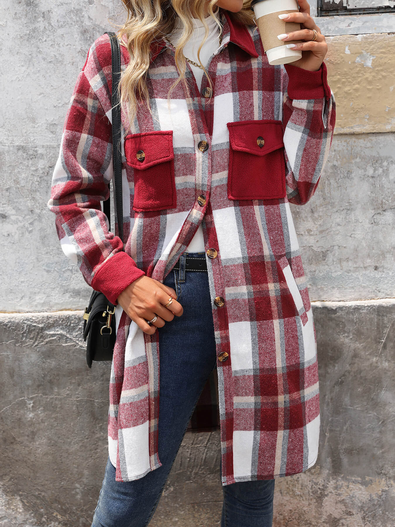 Petaluma Cotton Blend Plaid Coat - Red