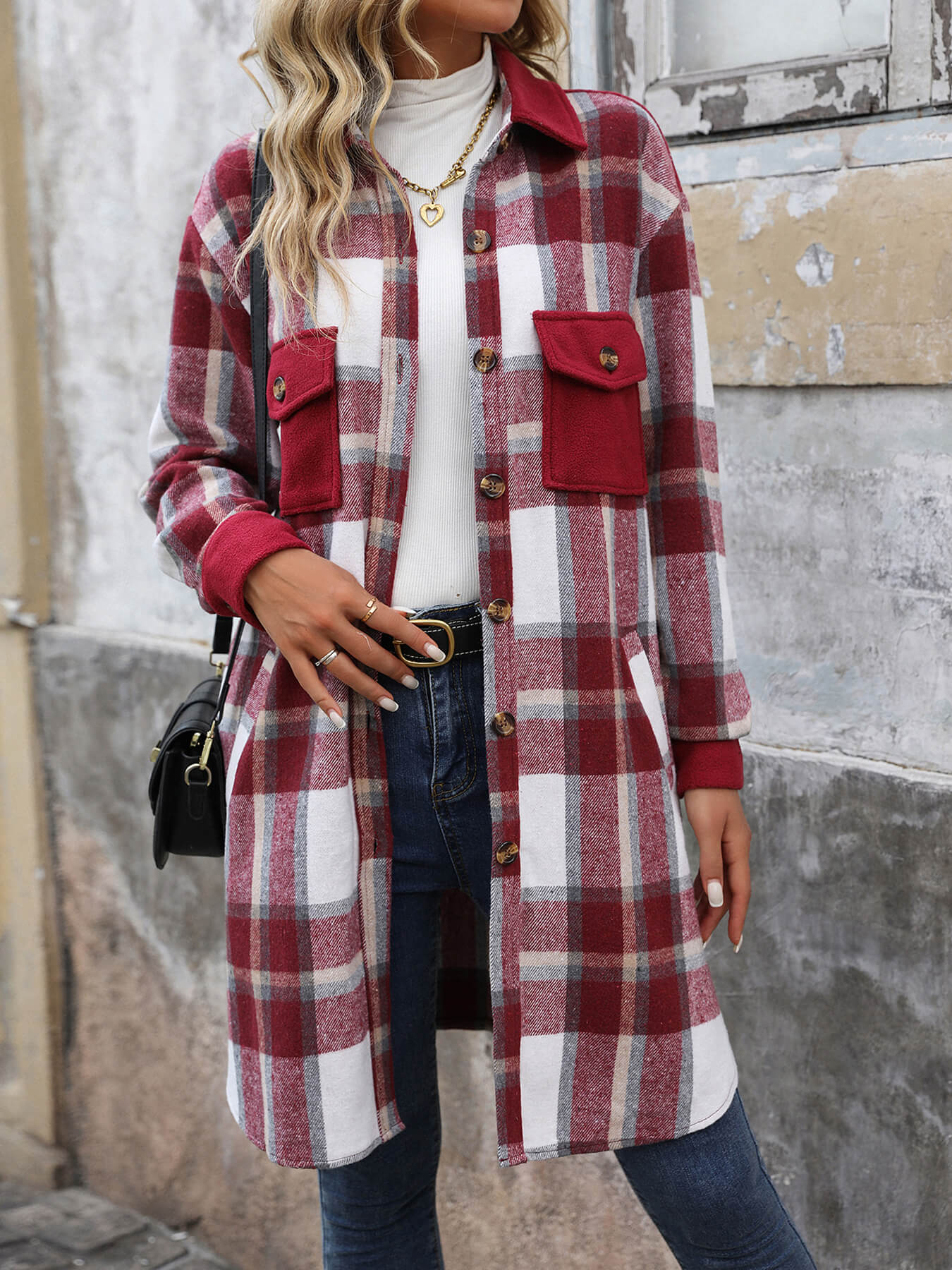 Petaluma Cotton Blend Plaid Coat - Red