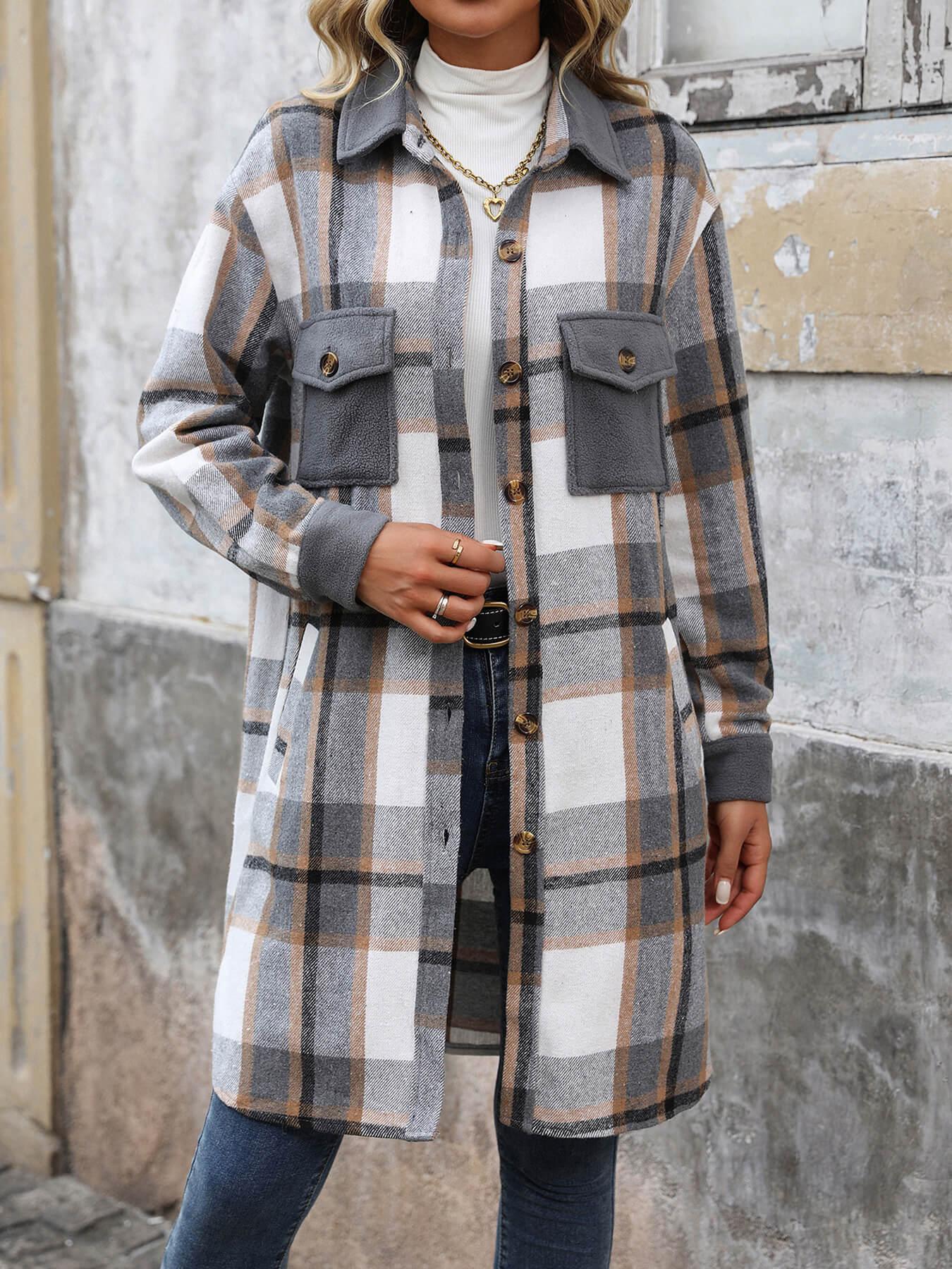 Petaluma Cotton Blend Plaid Coat - Grey