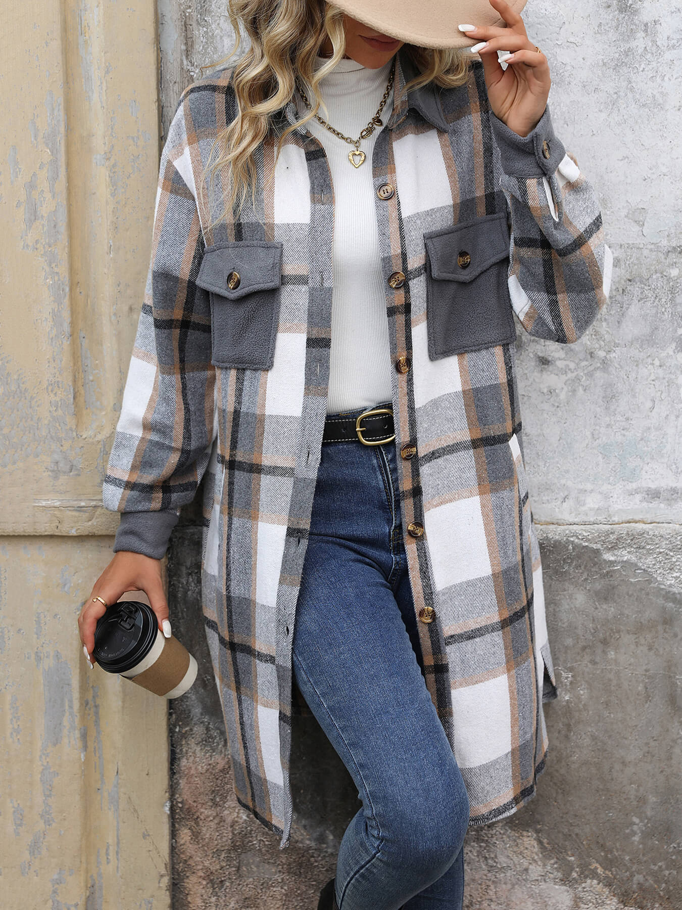 Petaluma Cotton Blend Plaid Coat - Grey