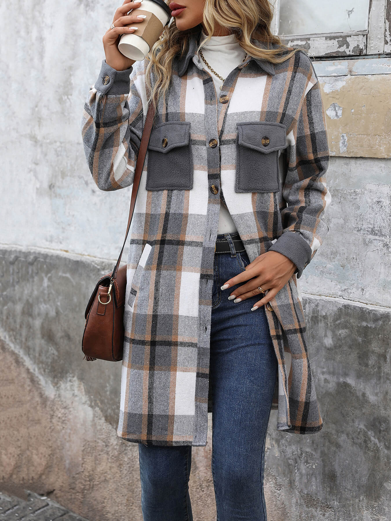 Petaluma Cotton Blend Plaid Coat - Grey