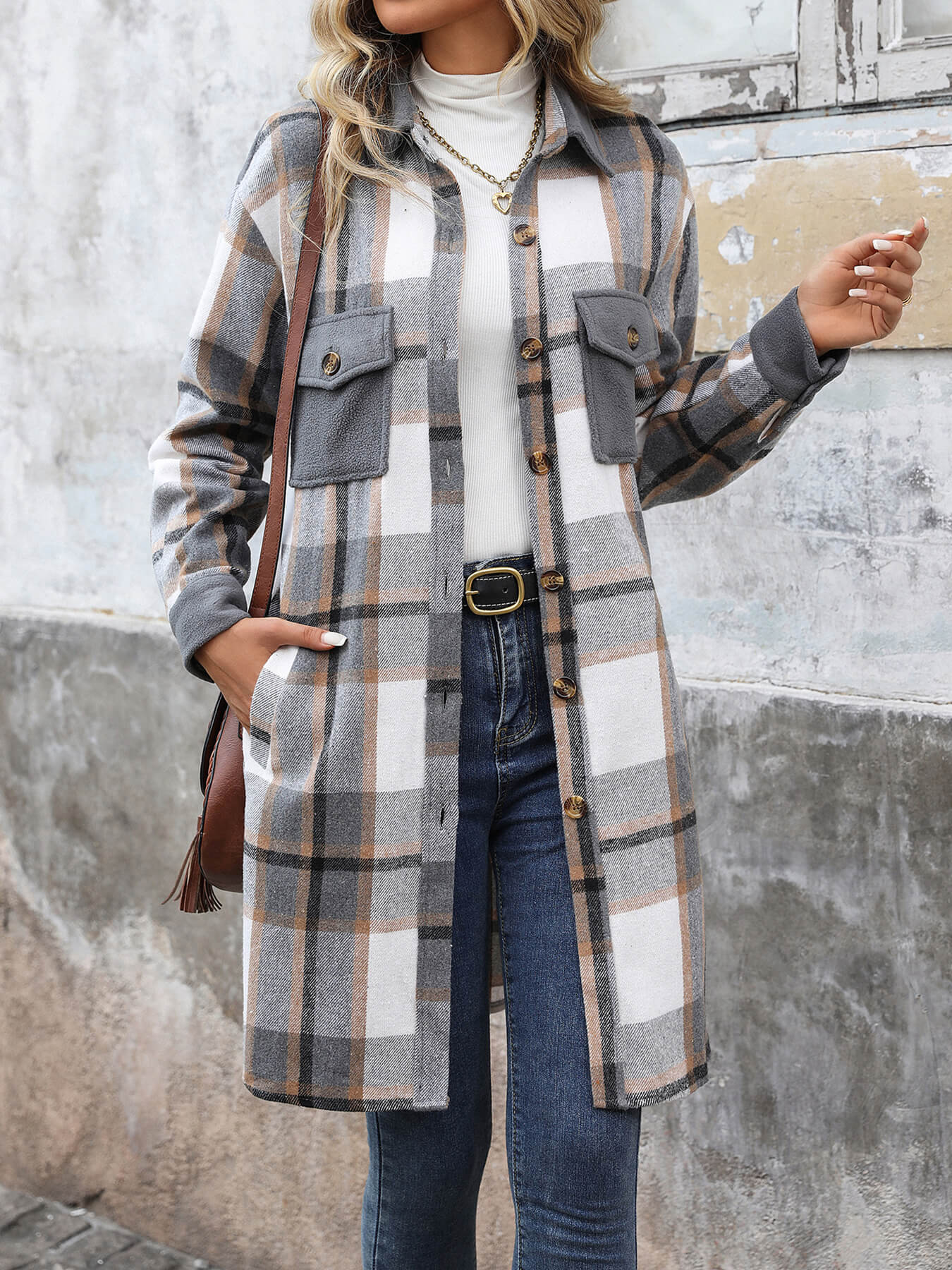 Petaluma Cotton Blend Plaid Coat - Grey