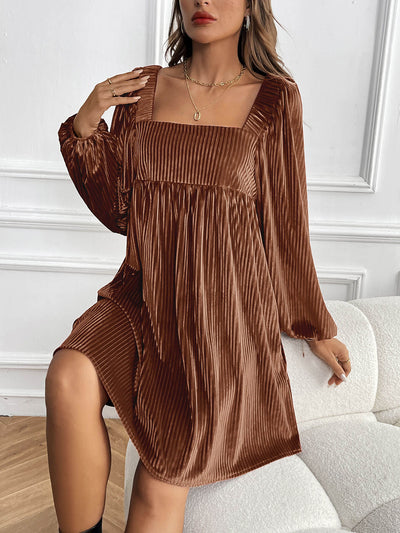 Adrenia Pleated Velvet Midi Dress - brown