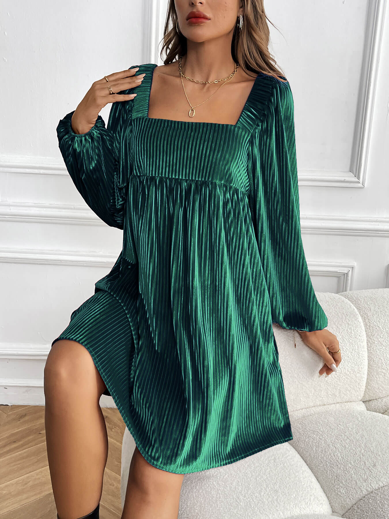 Adrenia Pleated Velvet Midi Dress - green