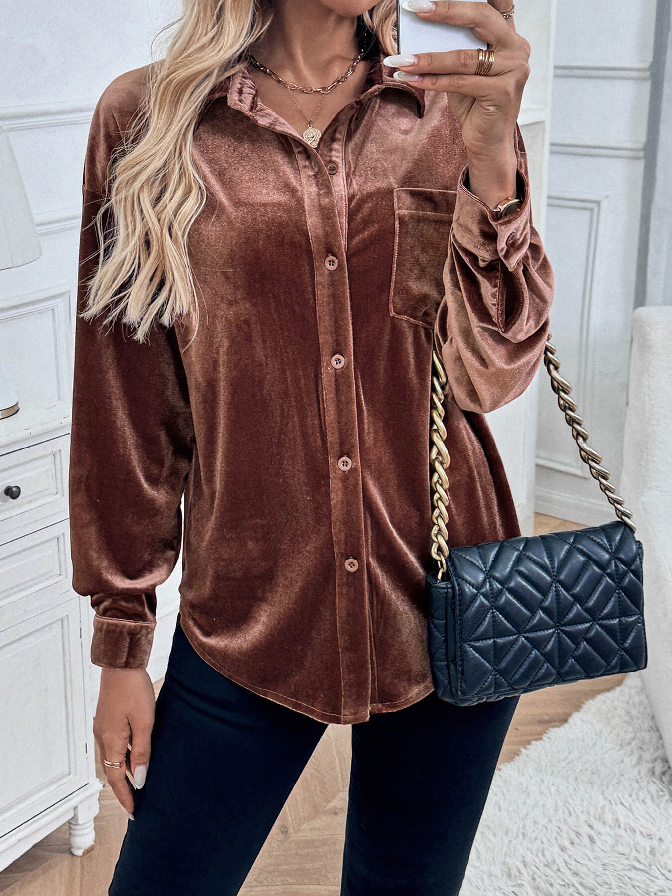 Darlena Velvet Shirts - Brown