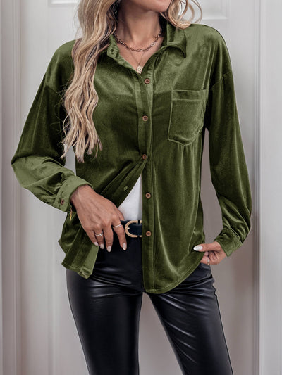 Darlena Velvet Shirts - Olive