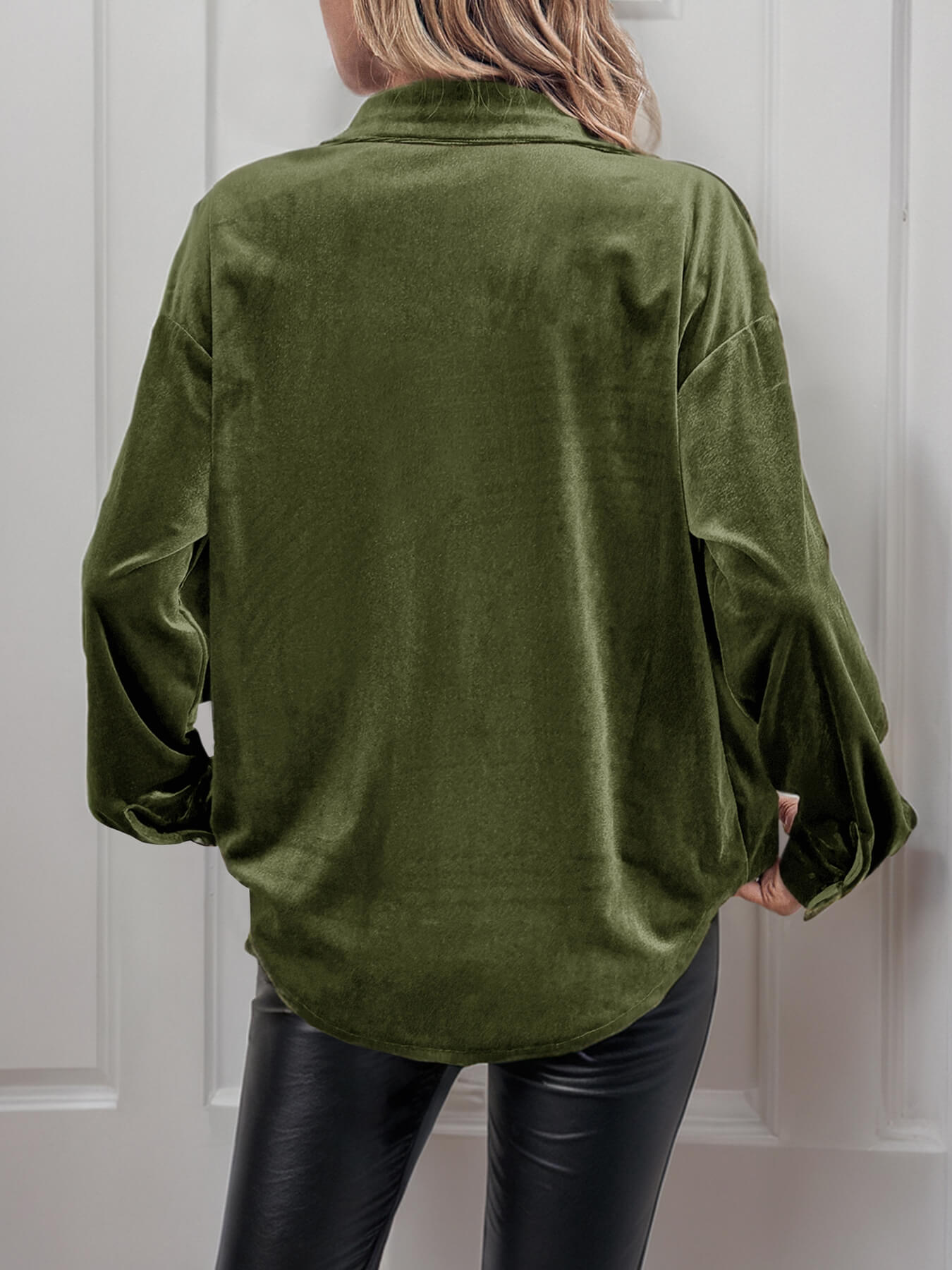 Darlena Velvet Shirts - Olive