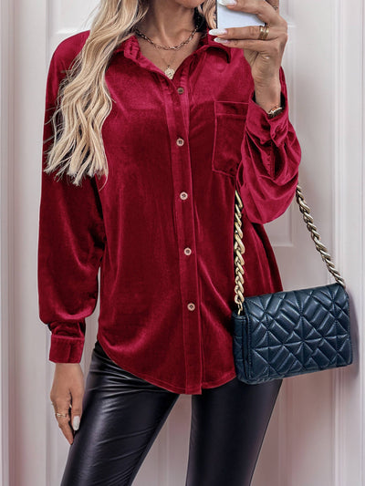 Darlena Velvet Shirts - Red