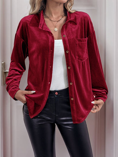 Darlena Velvet Shirts - Red