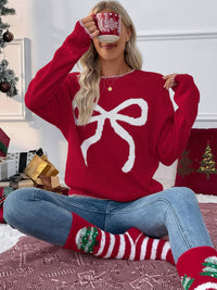 Sleigh Girl Gift Bow Graphic Sweater - red