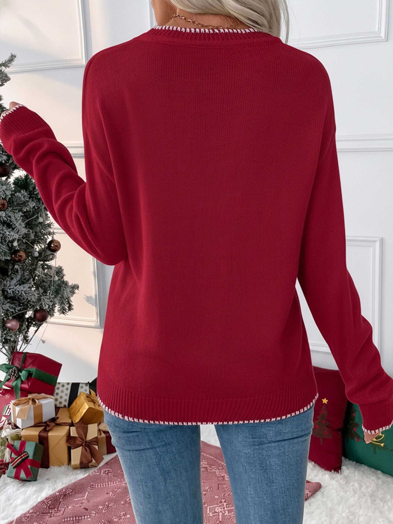 Sleigh Girl Gift Bow Graphic Sweater - red