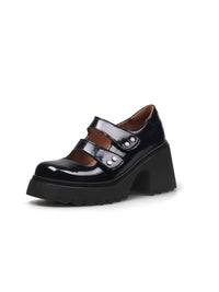 JADYROSE | DOUBLE STRAPS PLATFORM LEATHER LOAFER BLACK