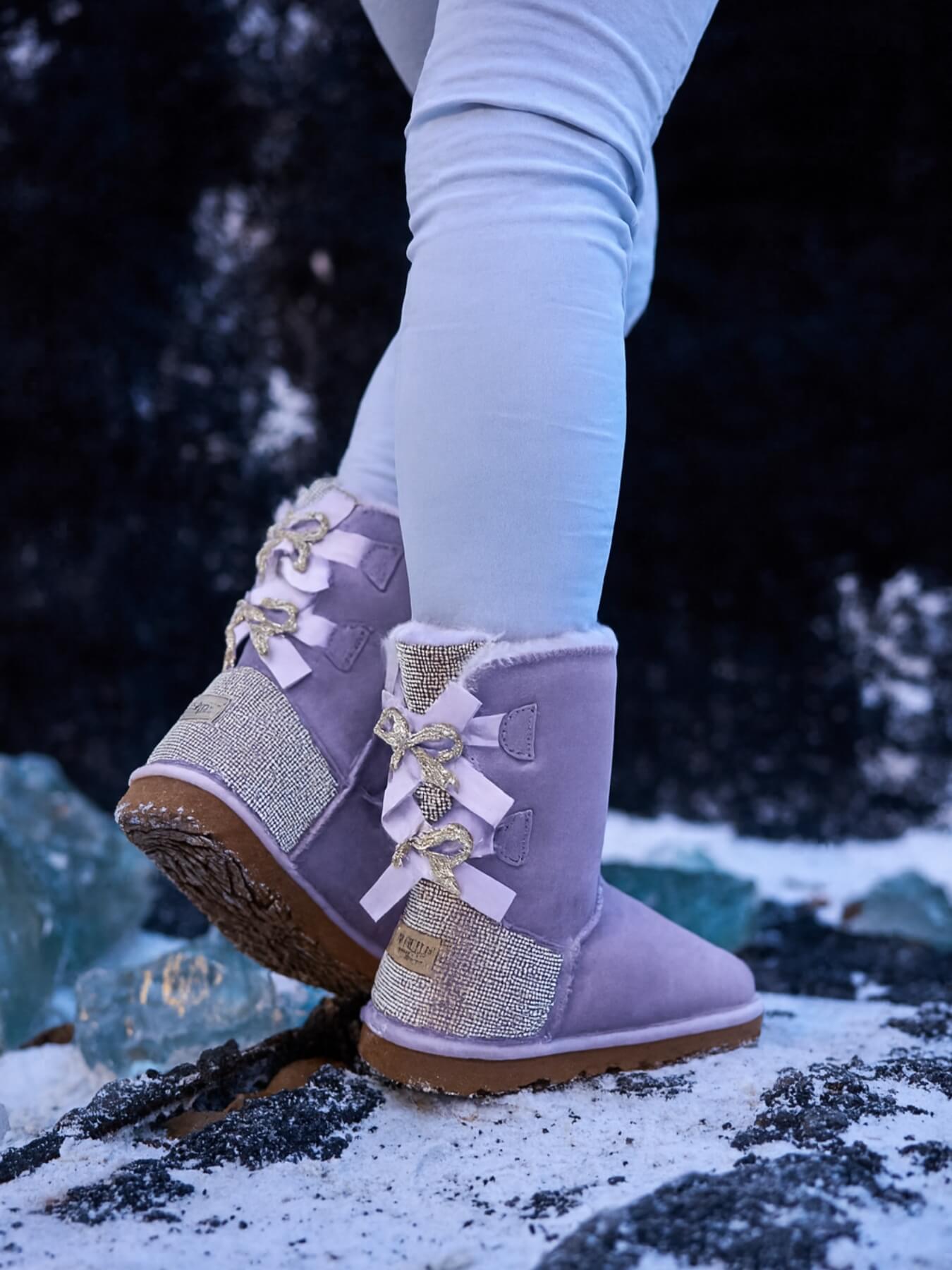 SMAIBULUN Ugg | Rhinestone Dual Bailey Bow Glam Ugg Boots - lilac