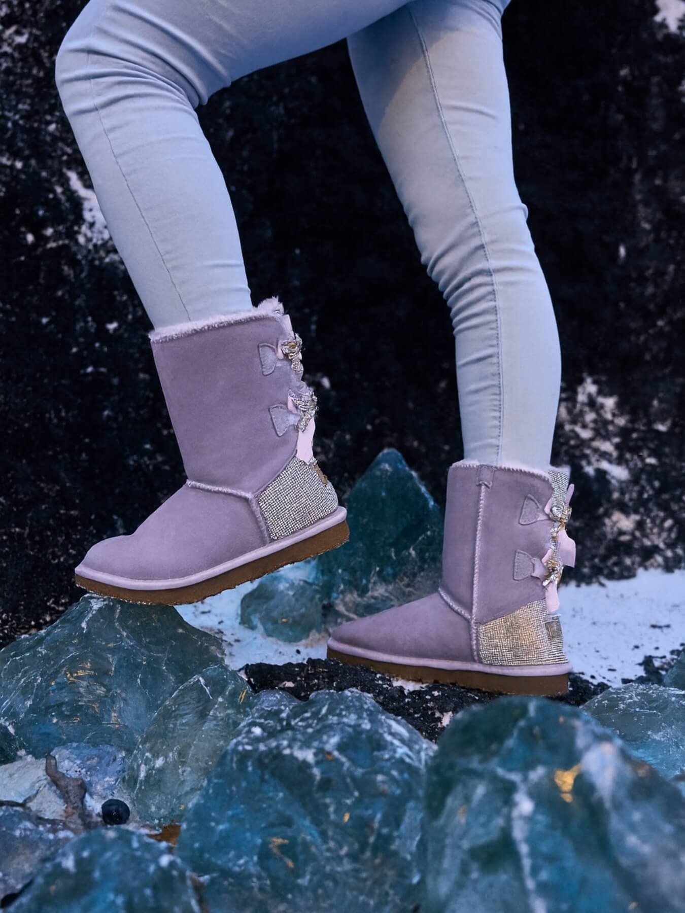 SMAIBULUN Ugg | Rhinestone Dual Bailey Bow Glam Ugg Boots - lilac