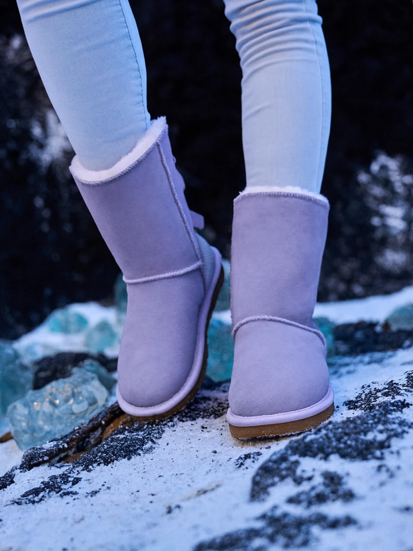 SMAIBULUN Ugg | Rhinestone Dual Bailey Bow Glam Ugg Boots - lilac