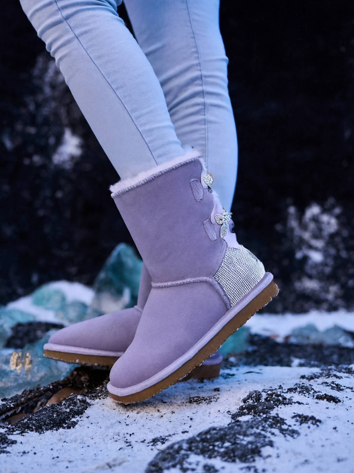SMAIBULUN Ugg | Rhinestone Dual Bailey Bow Glam Ugg Boots - lilac
