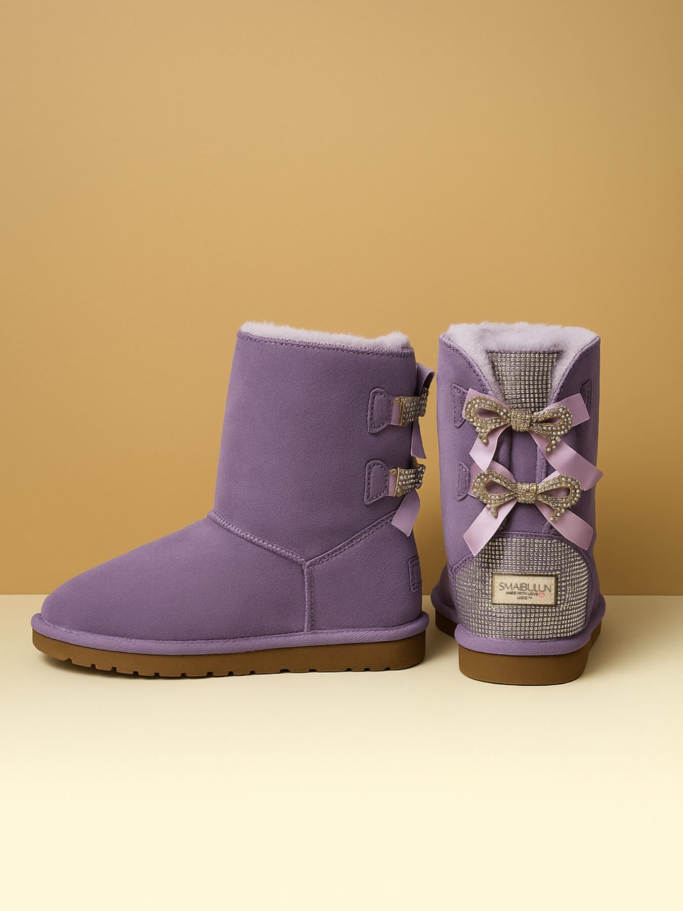 SMAIBULUN Ugg | Rhinestone Dual Bailey Bow Glam Ugg Boots - lilac