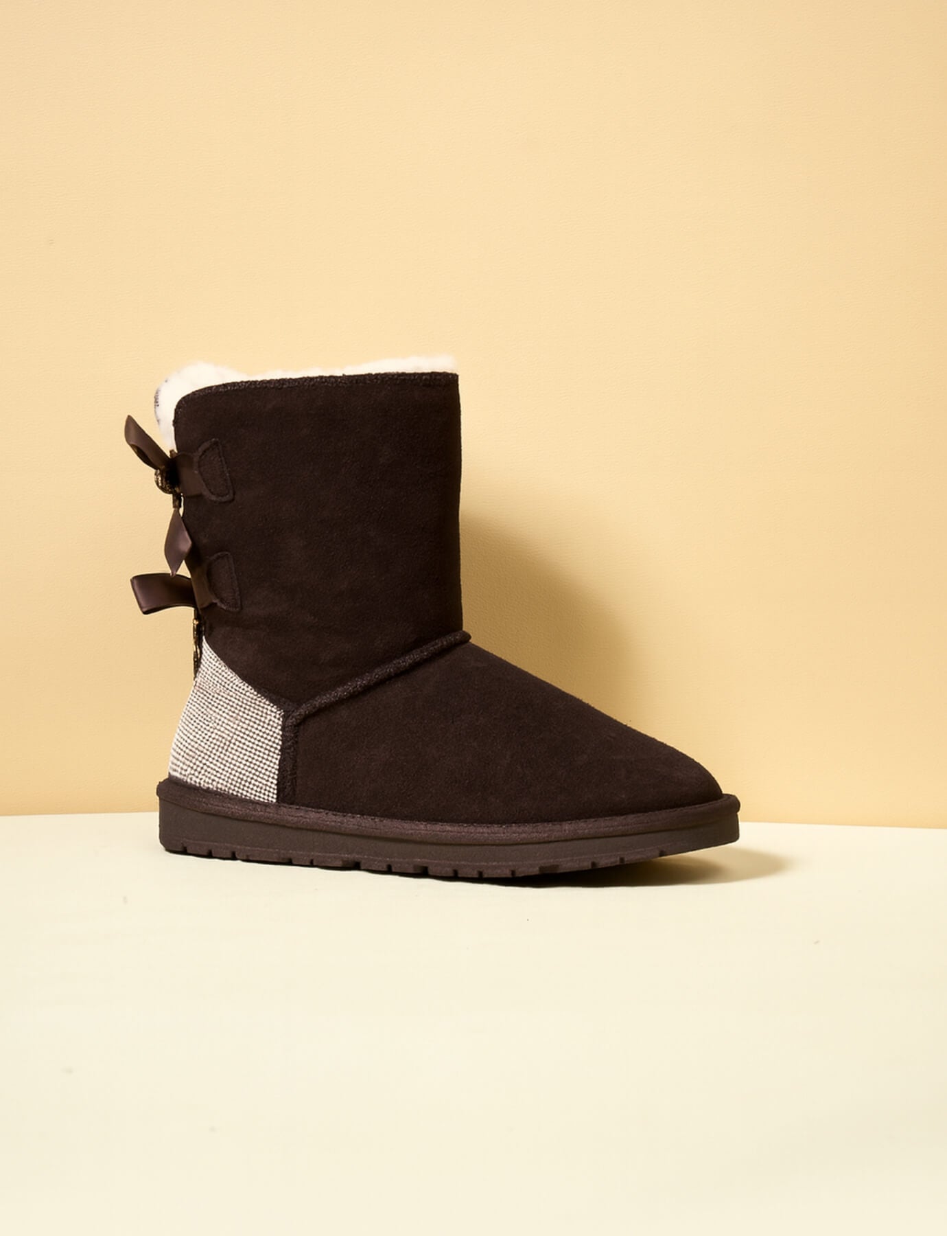 SMAIBULUN Ugg | Rhinestone Dual Bailey Bow Glam Ugg Boots - chocolate