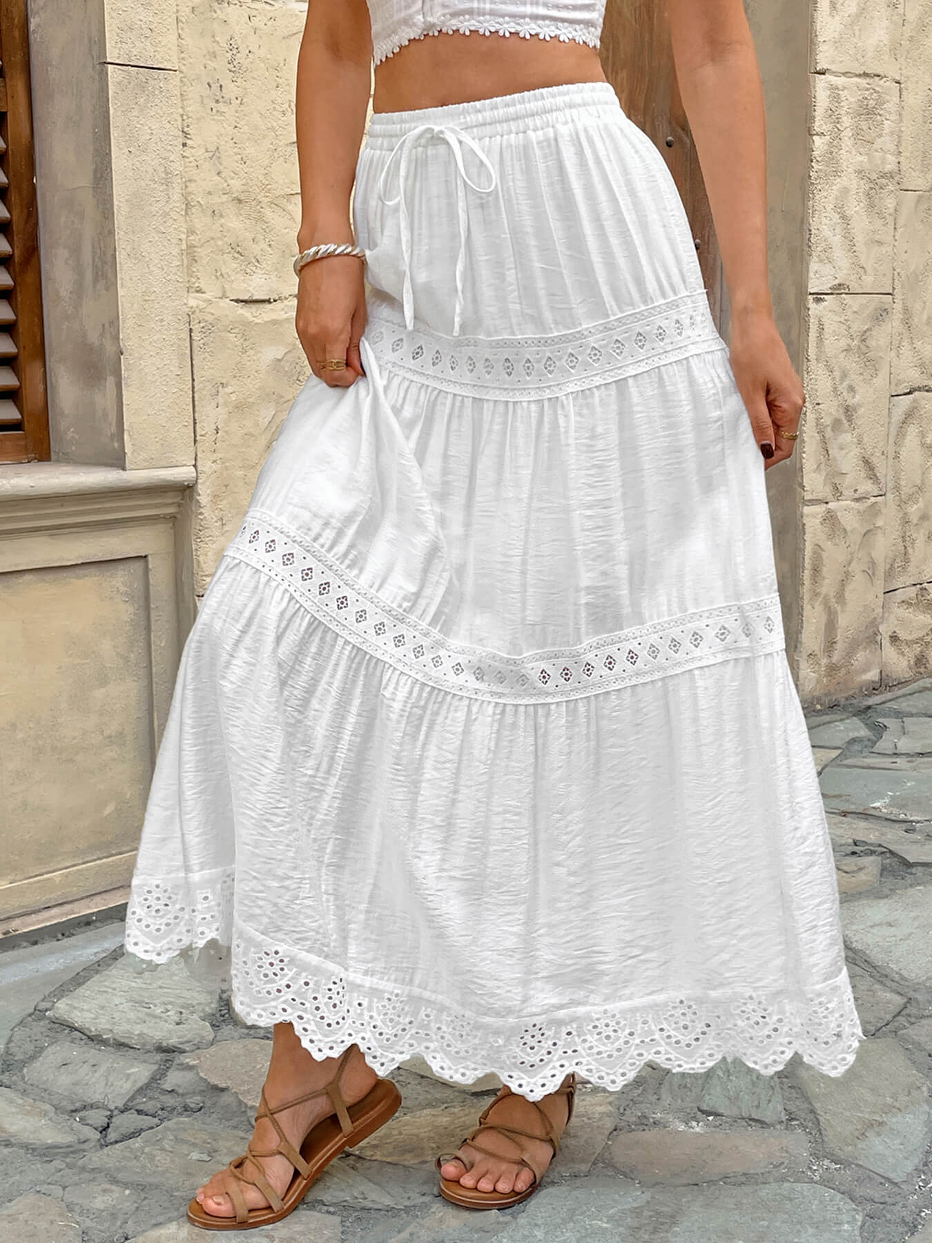 Burst of Bliss Lace Tiered Maxi Skirt