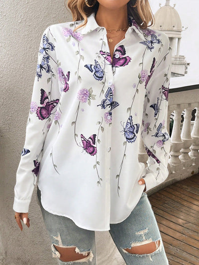 Garden Whisper Butterfly Print Blouse