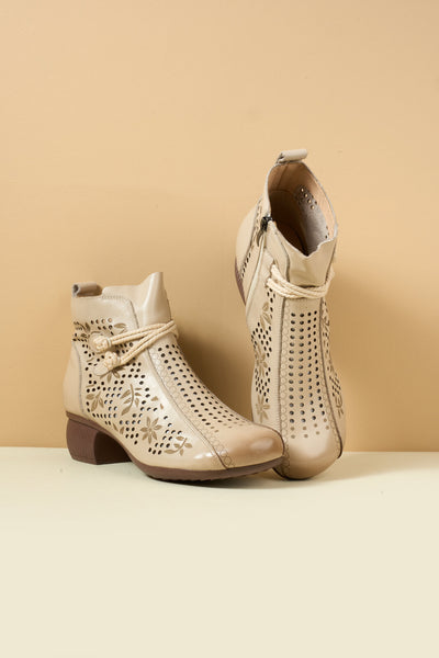 Rumour Has It | Mirina Perforated Leather Ankle Boot - cream