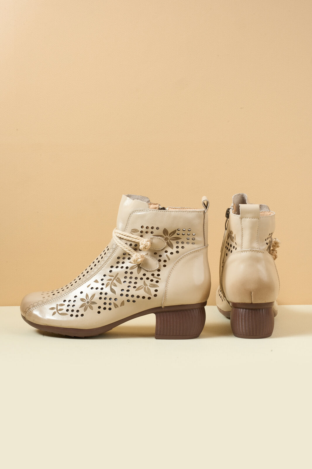 Rumour Has It | Mirina Perforated Leather Ankle Boot - cream