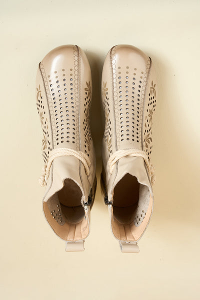 Rumour Has It | Mirina Perforated Leather Ankle Boot - cream