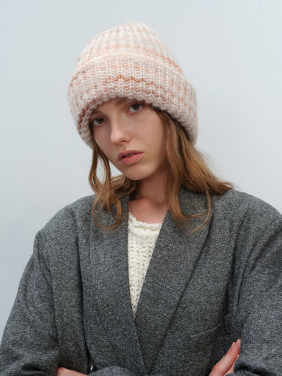 Wool Blend Gradient Knit Beanie - Apricot