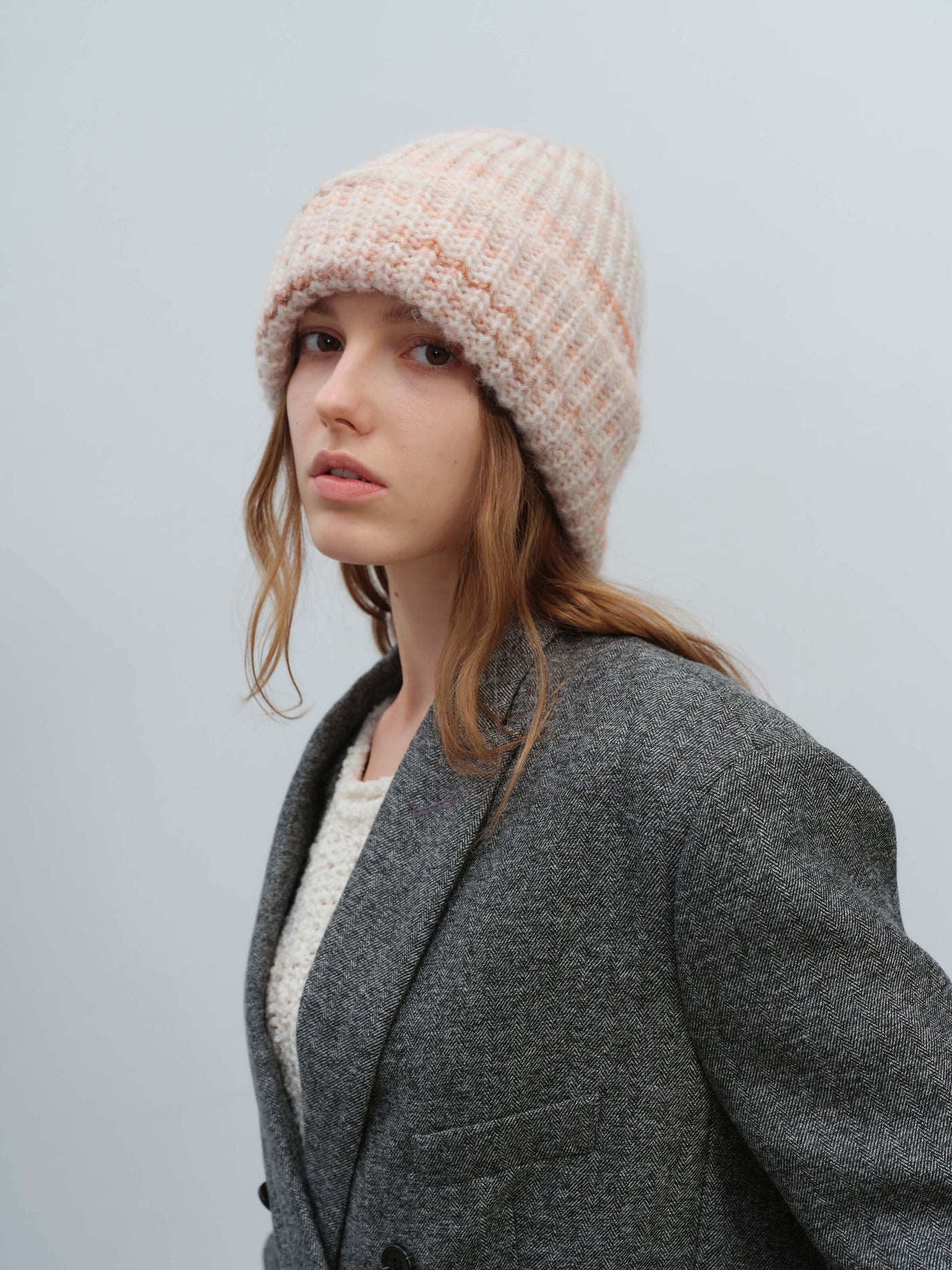 Wool Blend Gradient Knit Beanie - Apricot