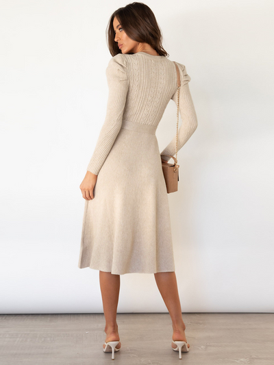 Robin Tie Waist Sweater Midi Dress- Apricot