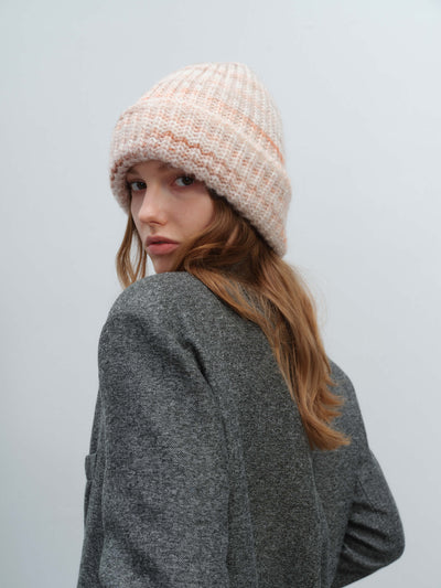 Wool Blend Gradient Knit Beanie - Apricot