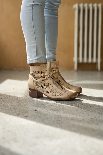 Rumour Has It | Mirina Perforated Leather Ankle Boot - cream