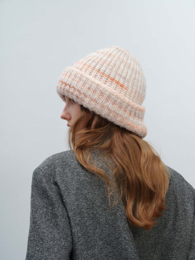 Wool Blend Gradient Knit Beanie - Apricot