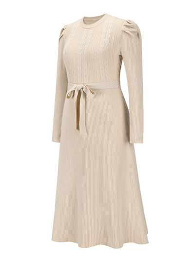 Robin Tie Waist Sweater Midi Dress- Apricot