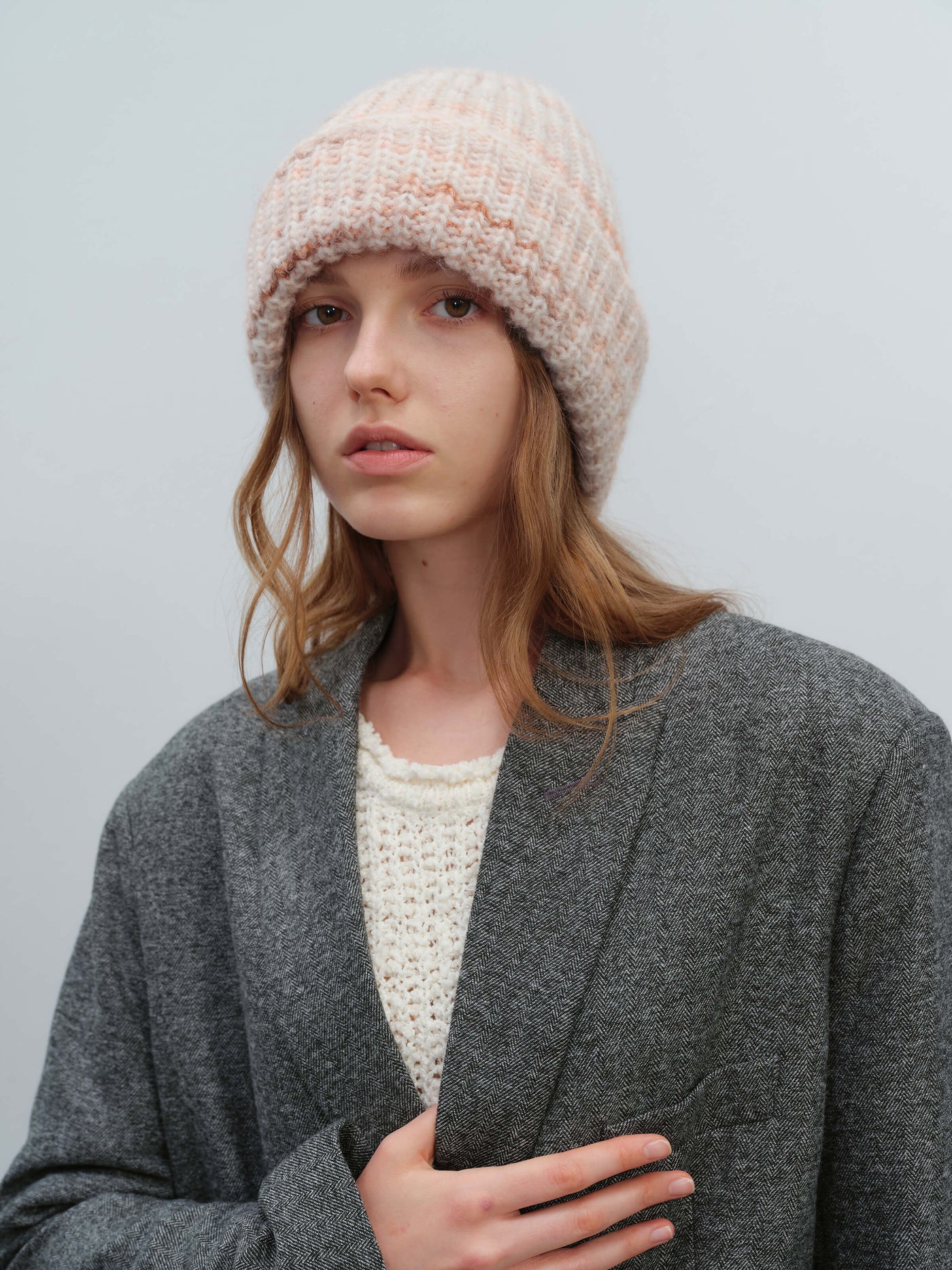 Wool Blend Gradient Knit Beanie - Apricot