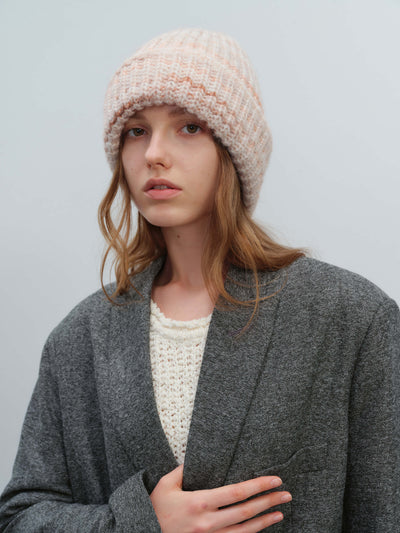 Wool Blend Gradient Knit Beanie - Apricot