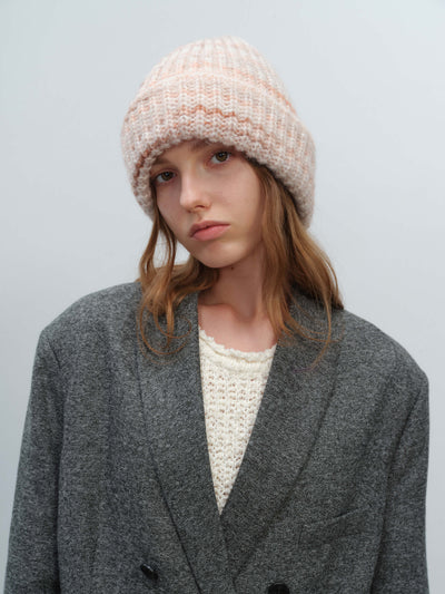 Wool Blend Gradient Knit Beanie - Apricot