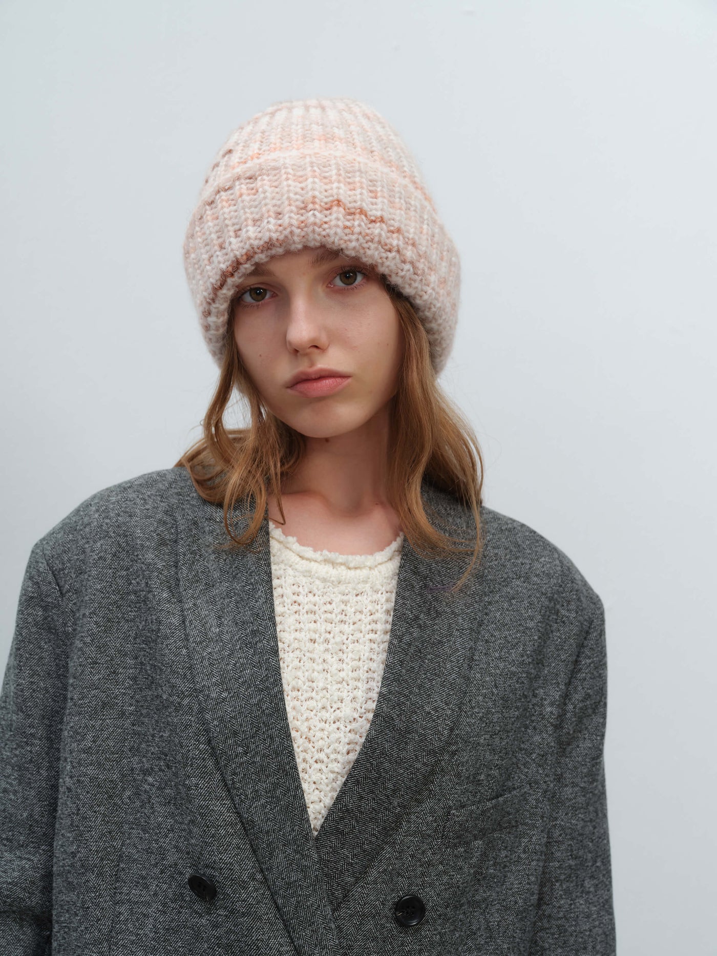 Wool Blend Gradient Knit Beanie - Apricot