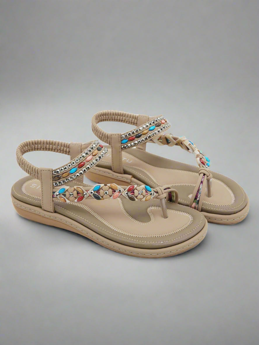 Siketu | Abbie Beaded Boho Thong Sandal - beige