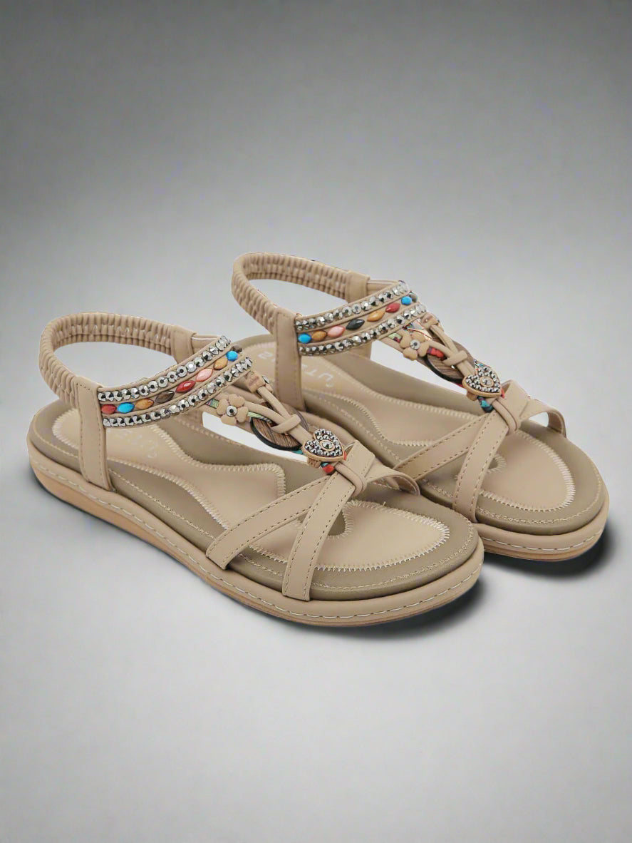 Siketu | Concentric Beaded Comfort Sandal - beige