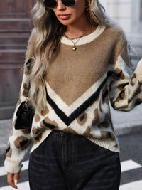 Glenmere Leopard Print Sweater - beige