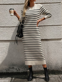 Seville Striped Sweater Midi Dress - Beige