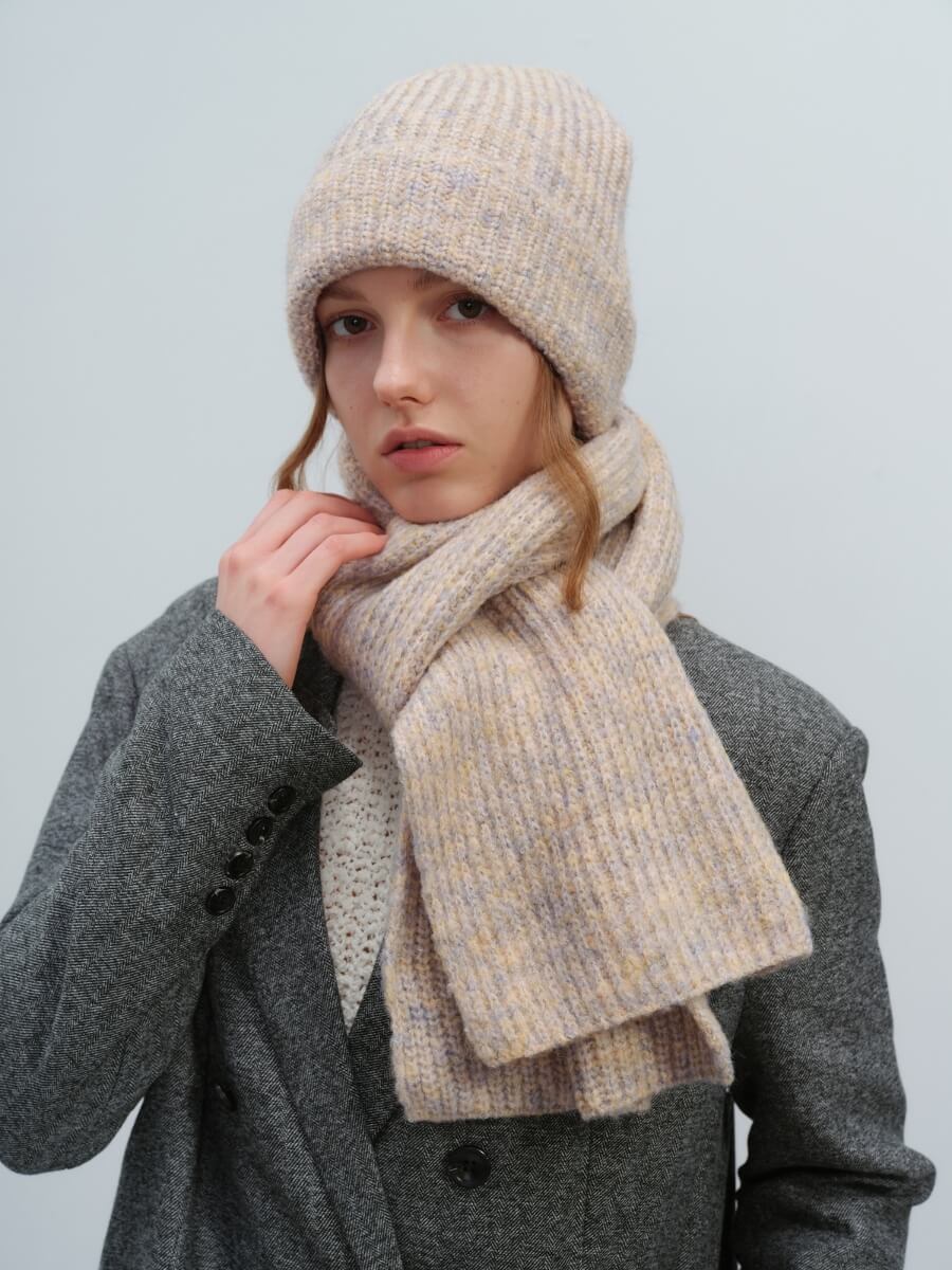 Wool Blend Cloud Beanie Scarf Matching Set - Taupe