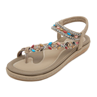 Siketu | Abbie Beaded Boho Thong Sandal - beige